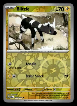 Voorkant Blitzle 62/191 uit Surging Sparks Common Near Mint conditie Pokémon kaart productfoto