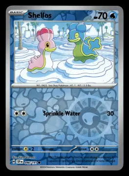 Voorkant Shellos 46/191 uit Surging Sparks Common Near Mint conditie Pokémon kaart productfoto