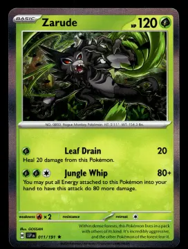 Voorkant Zarude 11/191 uit Surging Sparks Rare Near Mint conditie Pokémon kaart productfoto