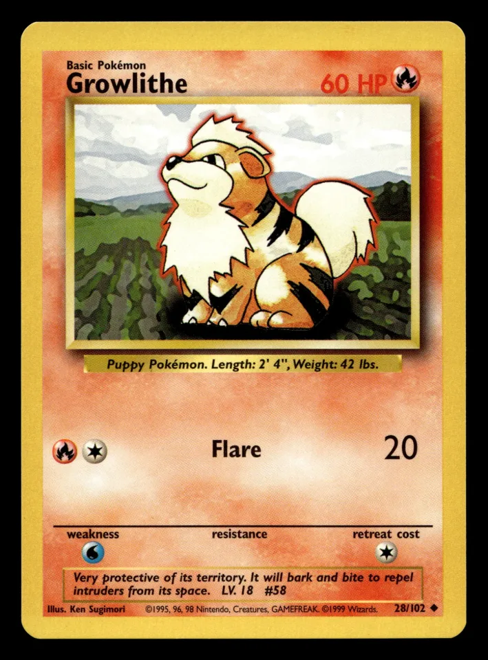 Growlithe #28 uit Base Set Uncommon Near Mint - conditie productfoto
