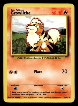 Voorkant Growlithe 28/102 uit Base Set Uncommon Near Mint conditie Pokémon kaart productfoto NM 1/3