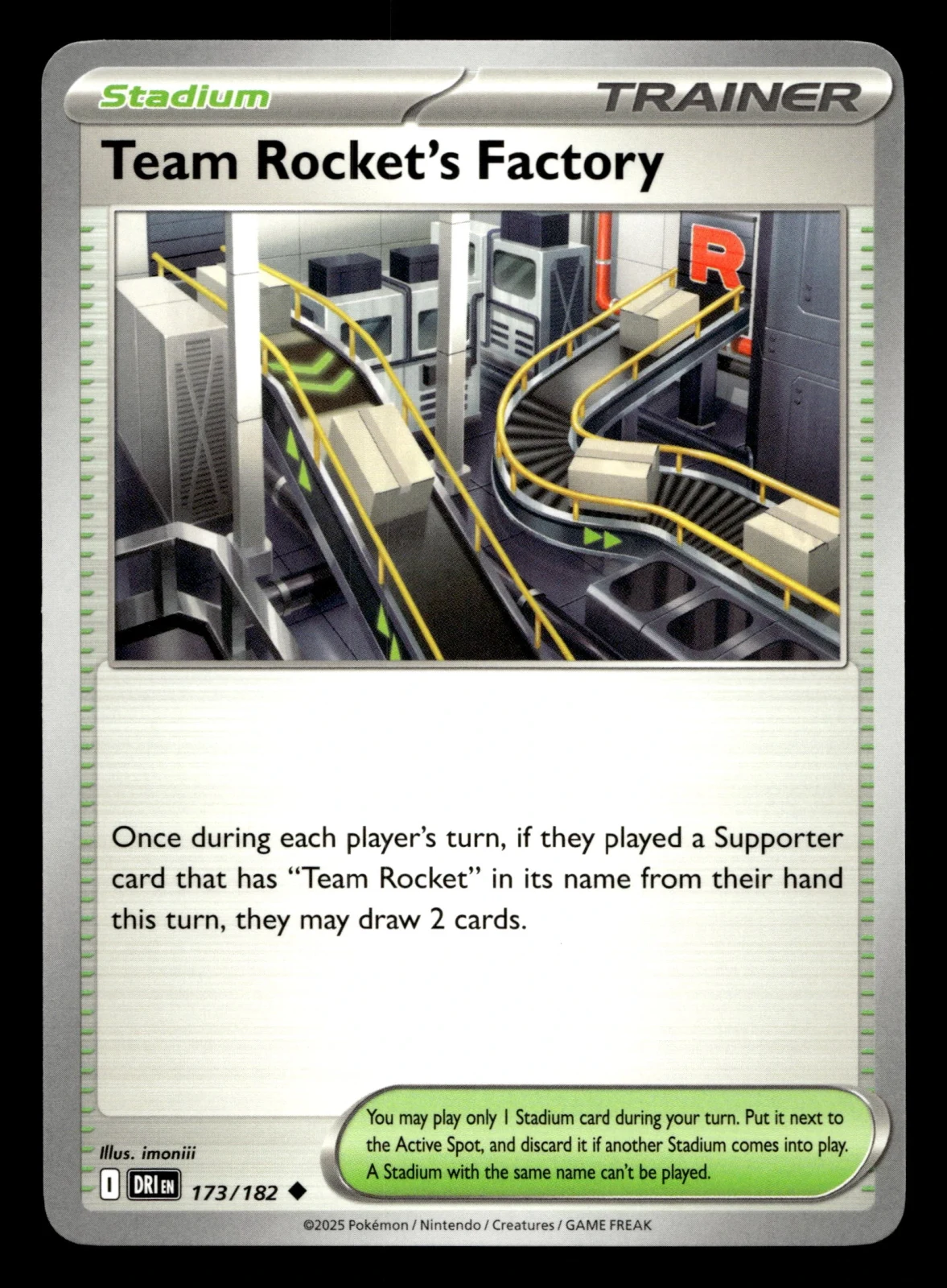 Voorkant Team Rocket's Factory 173/182 uit Destined Rivals Uncommon Near Mint conditie Pokémon kaart productfoto