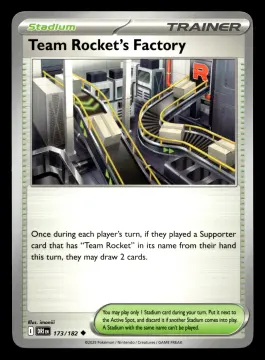Voorkant Team Rocket's Factory 173/182 uit Destined Rivals Uncommon Near Mint conditie Pokémon kaart productfoto