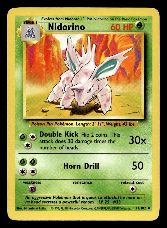 Nidorino #37 uit Base Set Uncommon Excellent + conditie productfoto