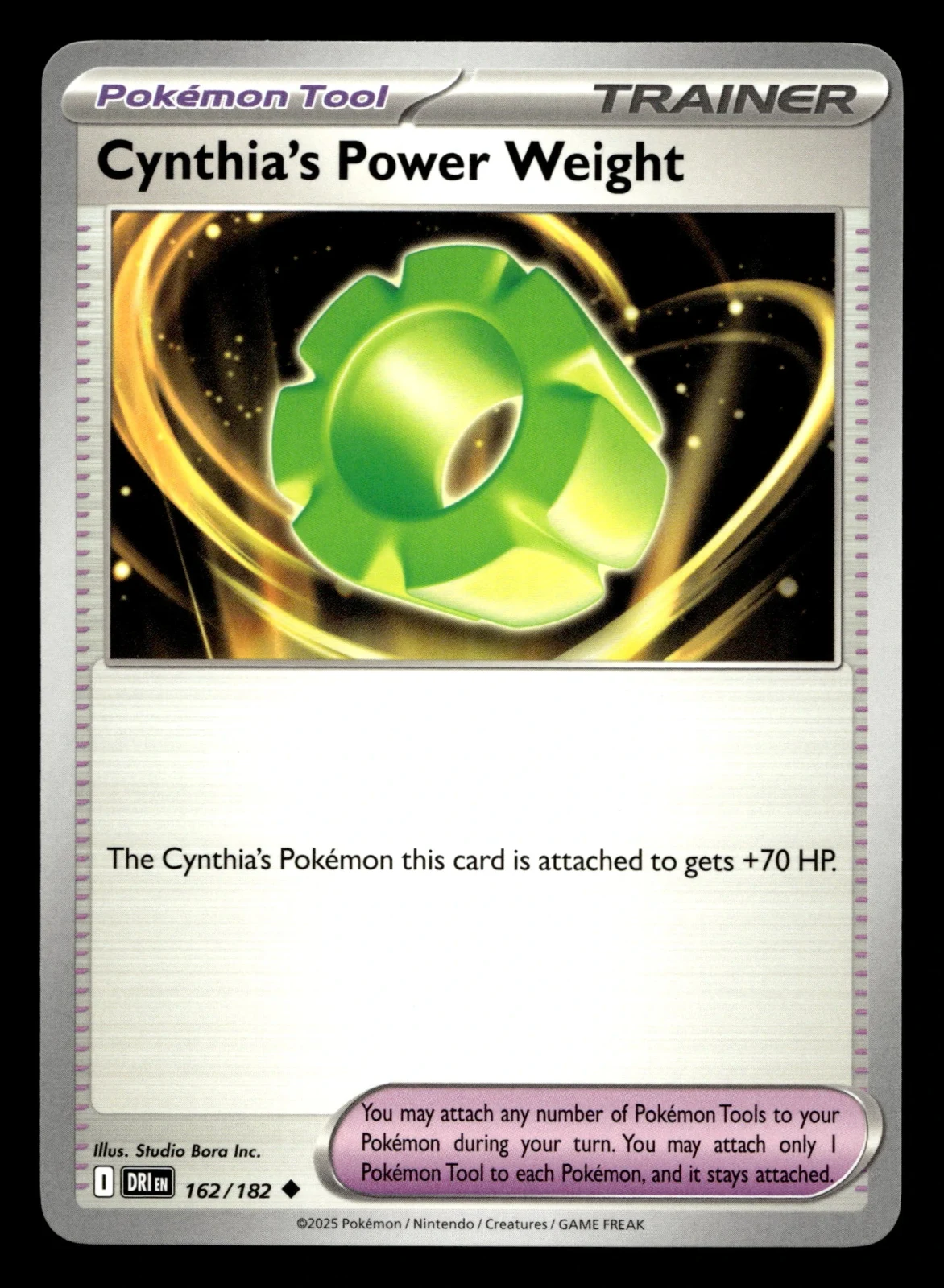 Voorkant Cynthia's Power Weight 162/182 uit Destined Rivals Uncommon Near Mint conditie Pokémon kaart productfoto
