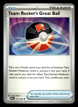 Voorkant Team Rocket's Great Ball 175/182 uit Destined Rivals Uncommon Near Mint conditie Pokémon kaart productfoto