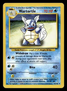 Voorkant Wartortle 42/102 uit Base Set Uncommon Near Mint - conditie Pokémon kaart productfoto NM- 2/3