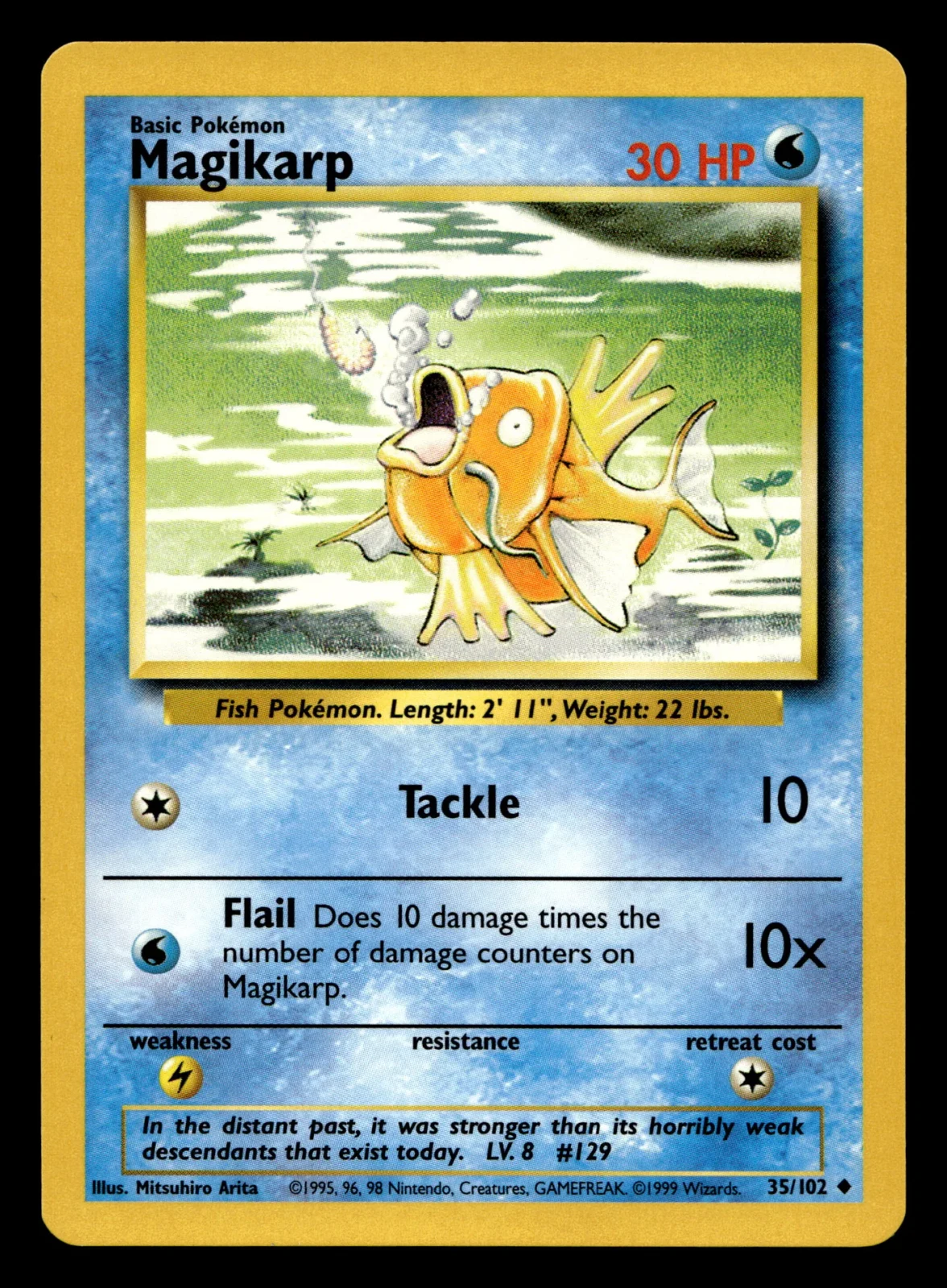 Voorkant Magikarp 35/102 uit Base Set Uncommon Near Mint - conditie Pokémon kaart productfoto NM- 2/5