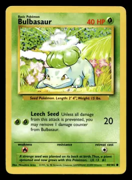Voorkant Bulbasaur 44/102 uit Base Set Common Near Mint conditie Pokémon kaart productfoto NM 3/3