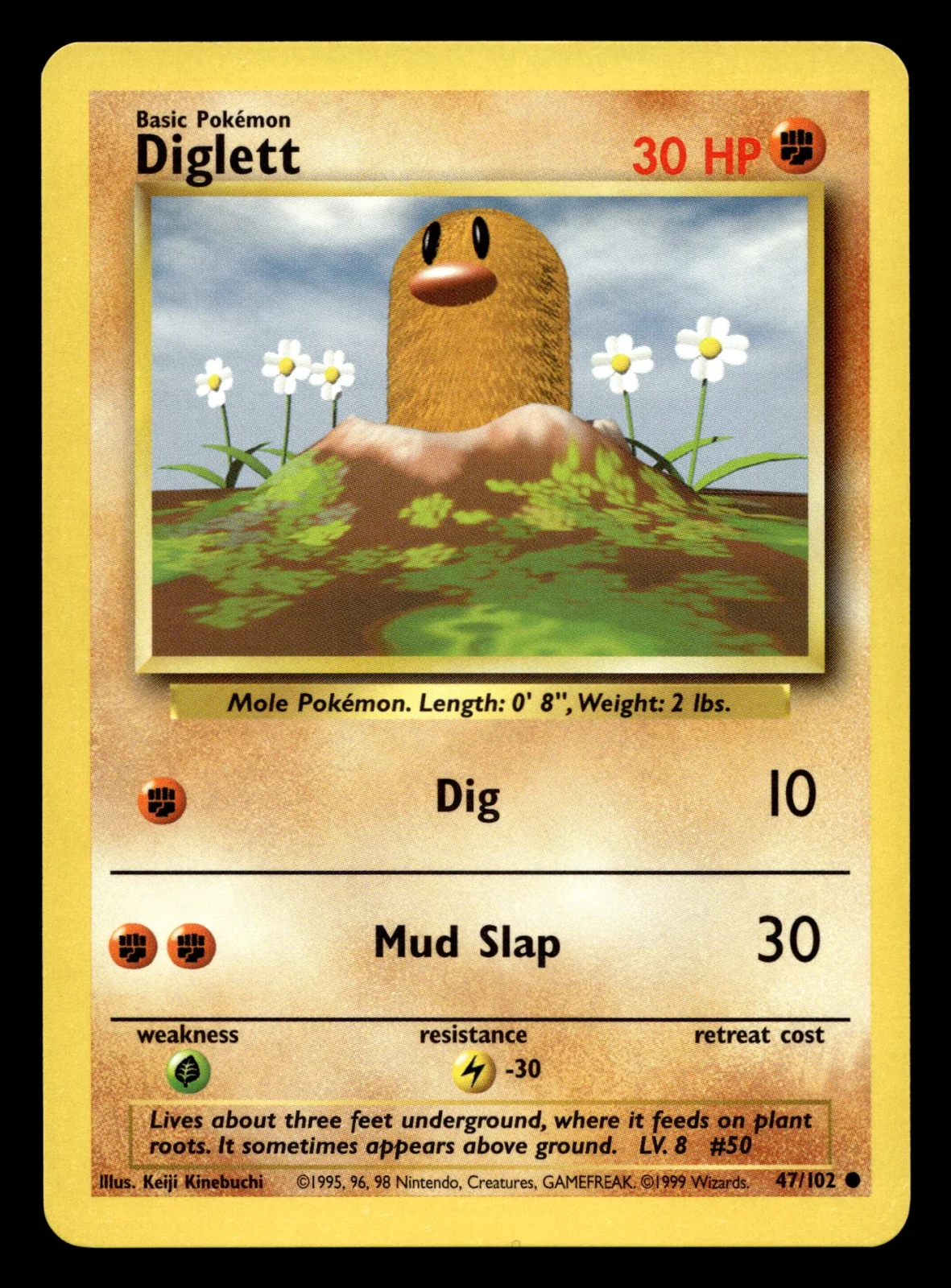 Voorkant Diglett 47/102 uit Base Set Common Near Mint conditie Pokémon kaart productfoto NM 1/5