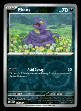 Voorkant Ekans 23/165 uit 151 Common Near Mint conditie Pokémon kaart productfoto