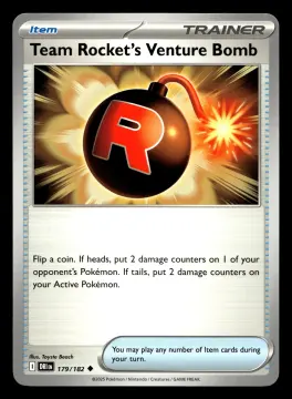 Voorkant Team Rocket's Venture Bomb 179/182 uit Destined Rivals Uncommon Near Mint conditie Pokémon kaart productfoto