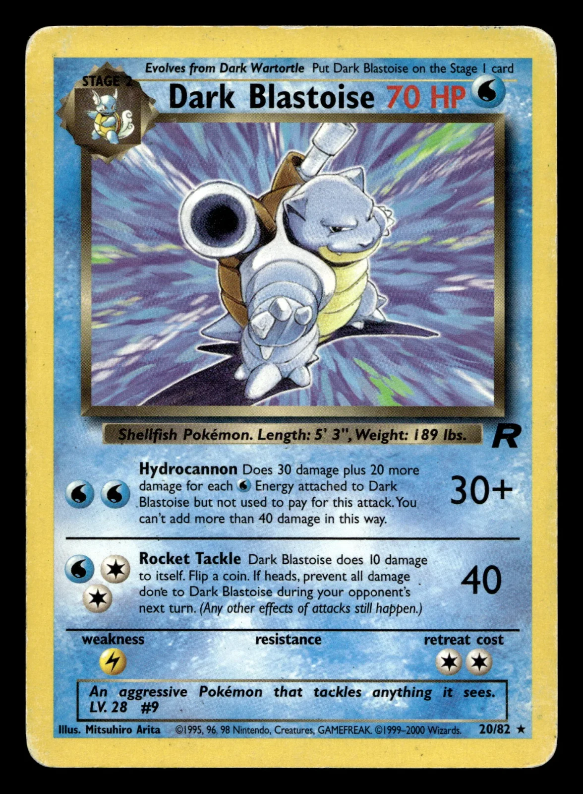 Voorkant Dark Blastoise 20/82 uit Team Rocket Rare Light Played conditie Pokémon kaart productfoto
