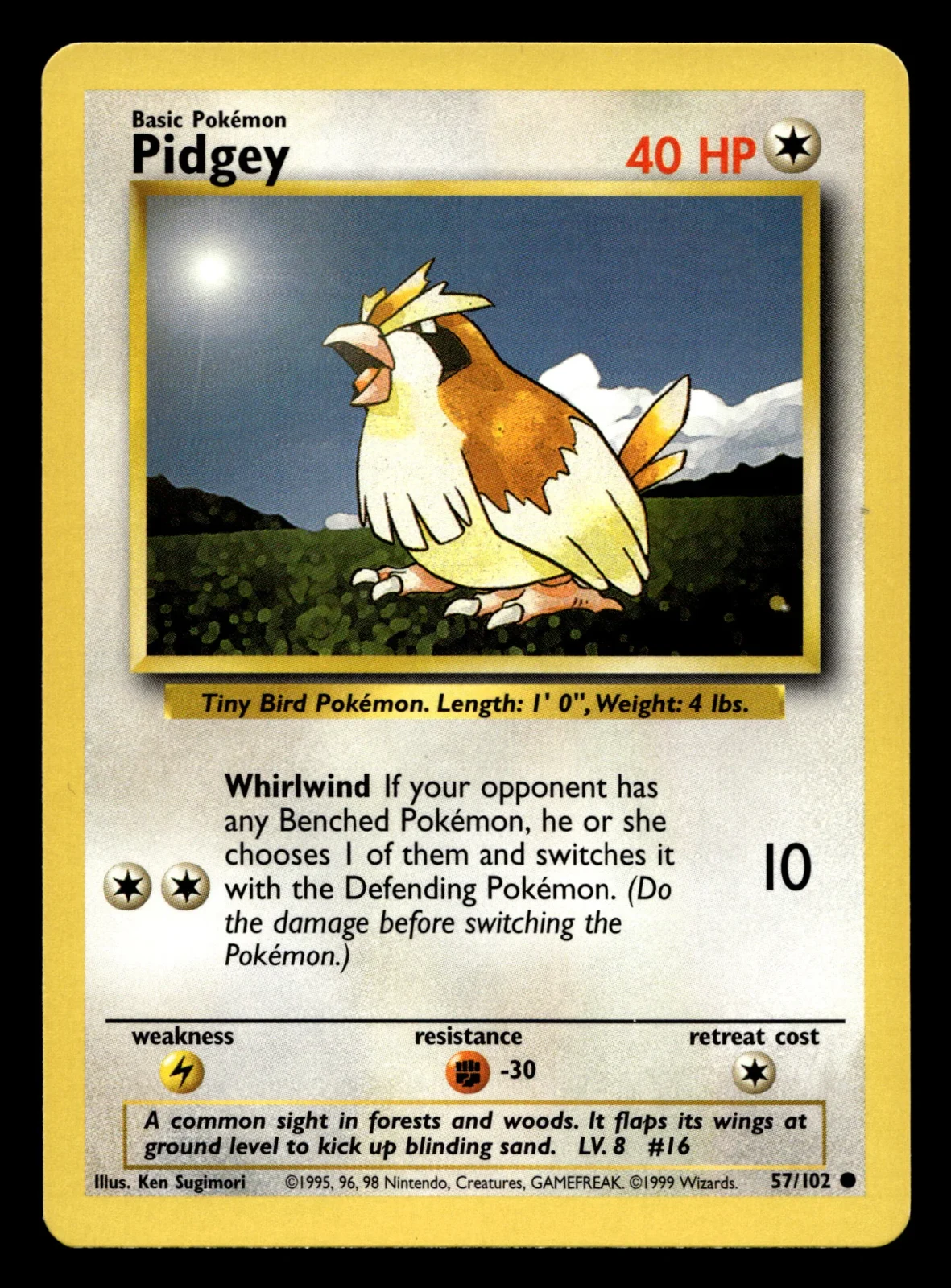 Voorkant Pidgey 57/102 uit Base Set Common Excellent + conditie Pokémon kaart productfoto EX+ 2/2