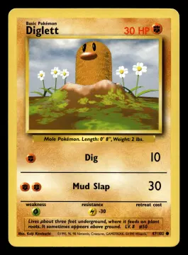 Voorkant Diglett 47/102 uit Base Set Common Near Mint conditie Pokémon kaart productfoto NM 3/5