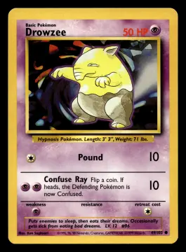 Voorkant Drowzee 49/102 uit Base Set Common Near Mint conditie Pokémon kaart productfoto NM 2/2