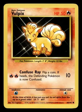 Voorkant Vulpix 68/102 uit Base Set Common Near Mint conditie Pokémon kaart productfoto NM 1/2