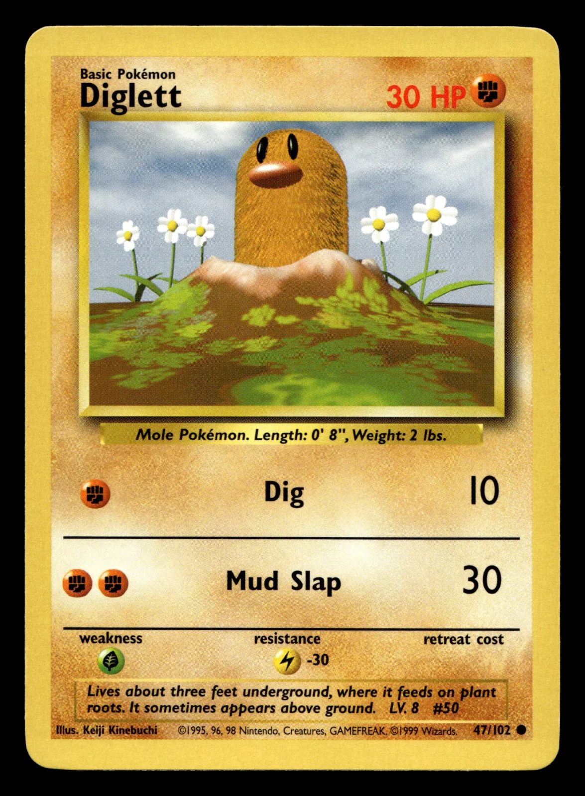 Voorkant Diglett 47/102 uit Base Set Common Near Mint conditie Pokémon kaart productfoto NM 2/5