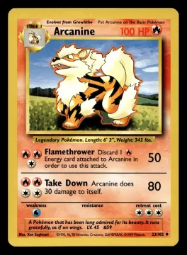 Voorkant Arcanine 23/102 uit Base Set Uncommon Near Mint - conditie Pokémon kaart productfoto NM- 2/2