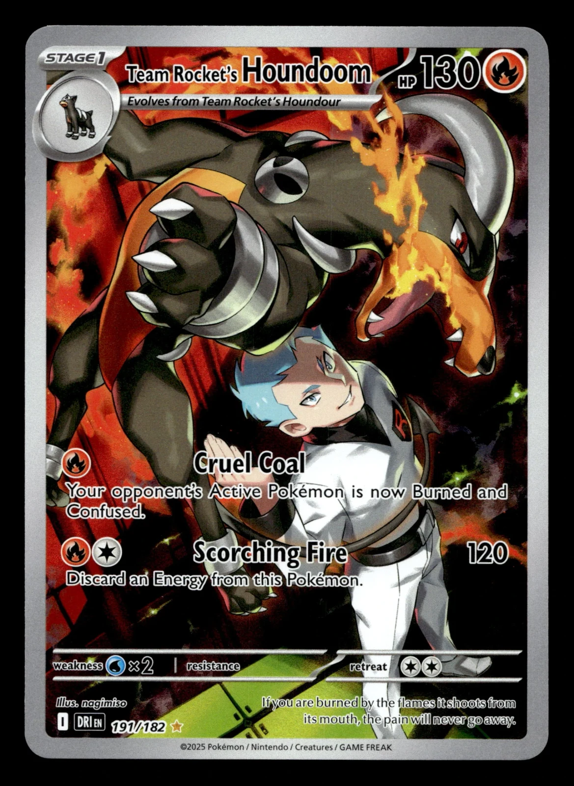 Voorkant Team Rocket's Houndoom 191/182 uit Destined Rivals Illustration Rare Near Mint conditie Pokémon kaart productfoto