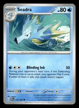 Voorkant Seadra 117/165 uit 151 Uncommon Near Mint conditie Pokémon kaart productfoto