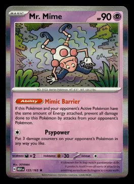 Voorkant Mr. Mime 122/165 uit 151 Rare Near Mint conditie Pokémon kaart productfoto