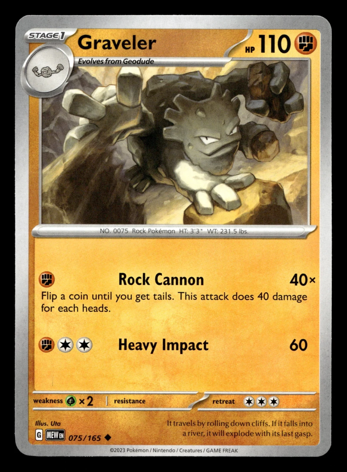 Voorkant Graveler 75/165 uit 151 Uncommon Near Mint conditie Pokémon kaart productfoto
