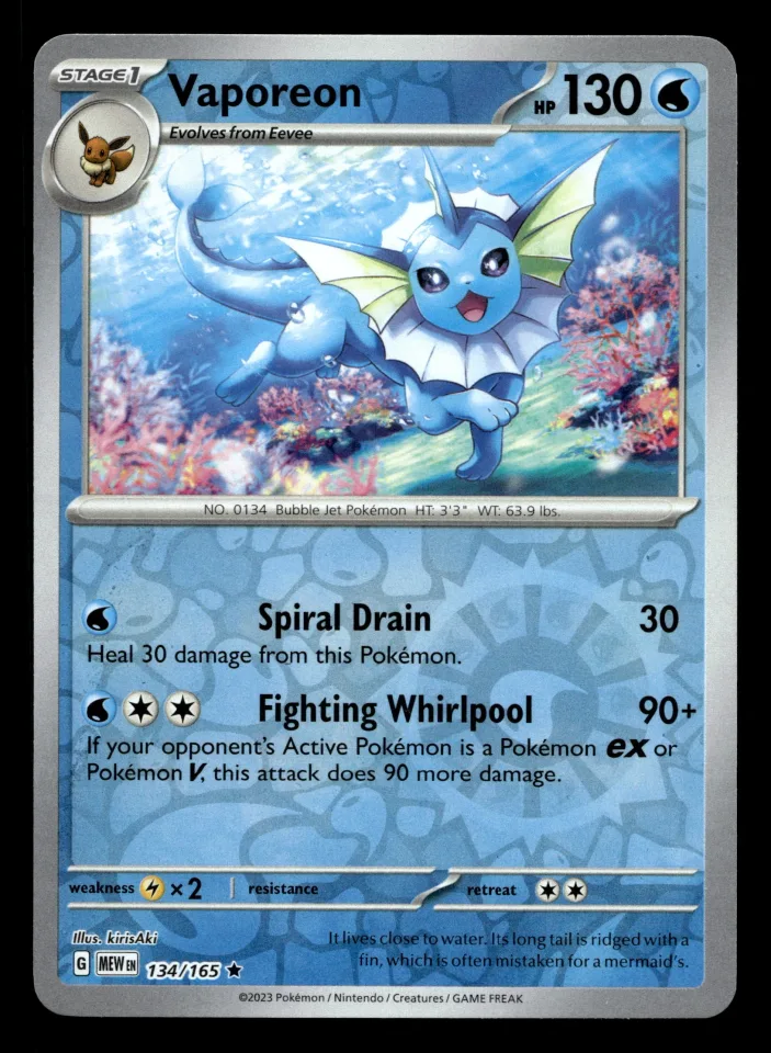 Vaporeon #134 uit 151 Rare Near Mint conditie productfoto