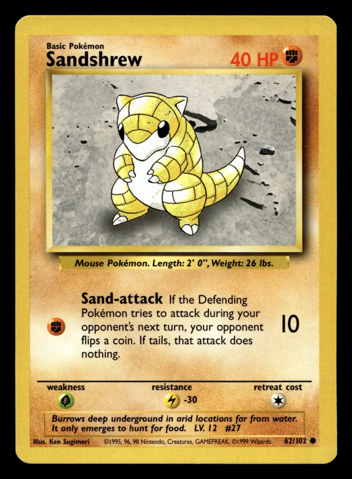 Sandshrew #62 uit Base Set Common Near Mint - conditie productfoto