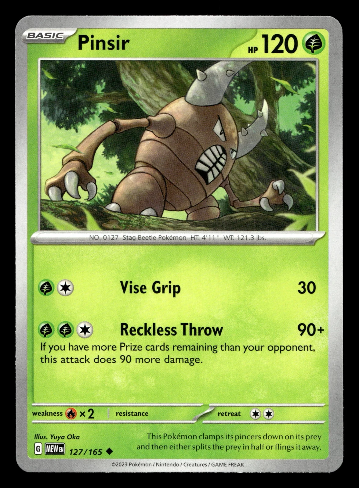 Voorkant Pinsir 127/165 uit 151 Uncommon Near Mint conditie Pokémon kaart productfoto