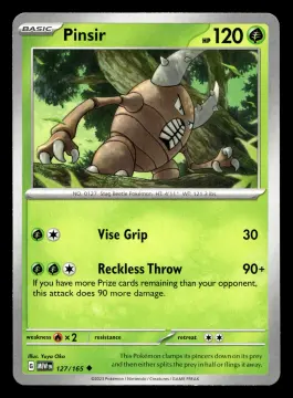 Voorkant Pinsir 127/165 uit 151 Uncommon Near Mint conditie Pokémon kaart productfoto