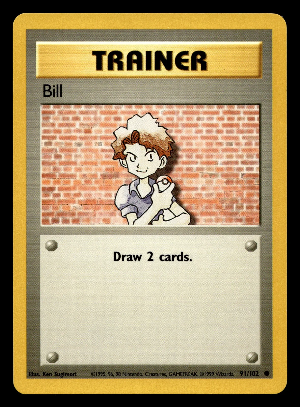 Voorkant Bill 91/102 uit Base Set Common Near Mint - conditie Pokémon kaart productfoto NM- 3/4