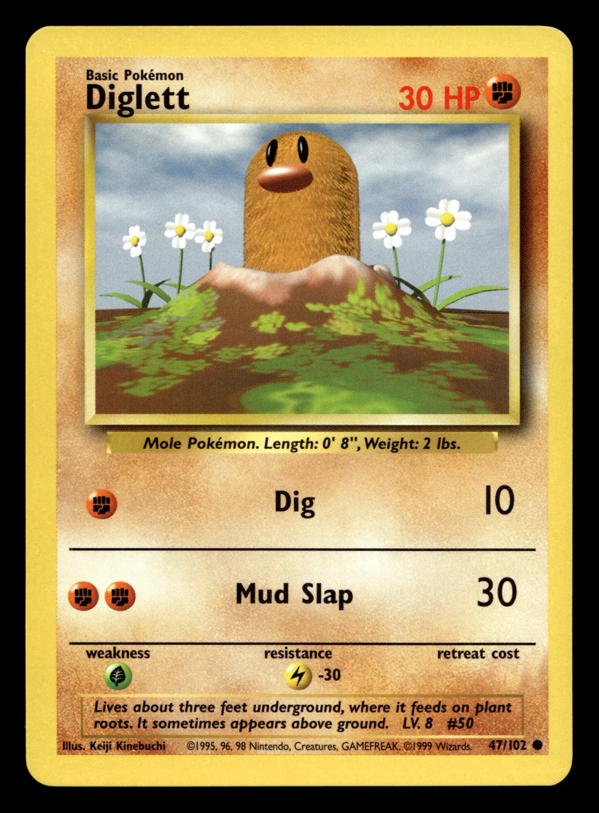 Voorkant Diglett 47/102 uit Base Set Common Near Mint conditie Pokémon kaart productfoto NM 5/5