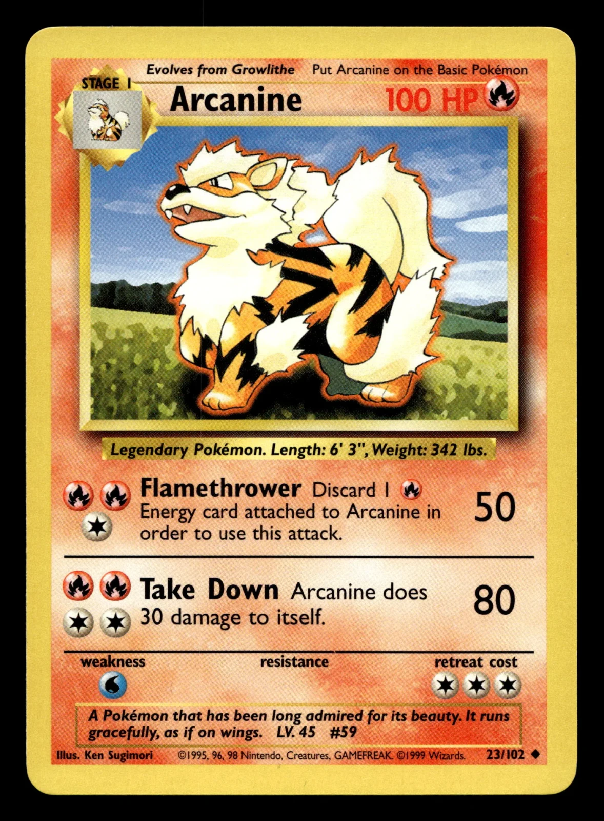 Voorkant Arcanine 23/102 uit Base Set Uncommon Near Mint conditie Pokémon kaart productfoto NM 2/2