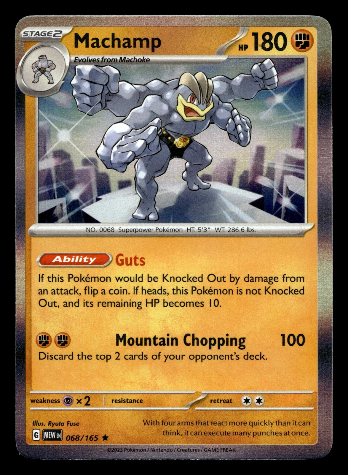 Voorkant Machamp 68/165 uit 151 Rare Near Mint conditie Pokémon kaart productfoto