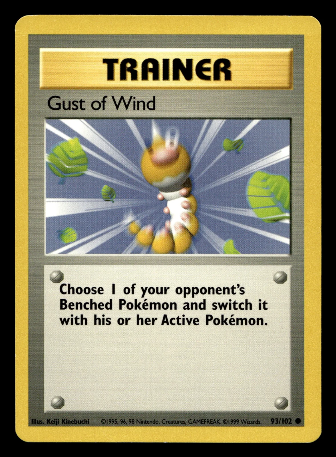 Voorkant Gust of Wind 93/102 uit Base Set Common Excellent conditie Pokémon kaart productfoto