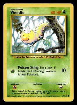 Voorkant Weedle 69/102 uit Base Set Common Near Mint - conditie Pokémon kaart productfoto NM- 1/6