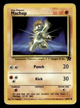 Voorkant Machop 59/82 uit Team Rocket Common Light Played conditie Pokémon kaart productfoto