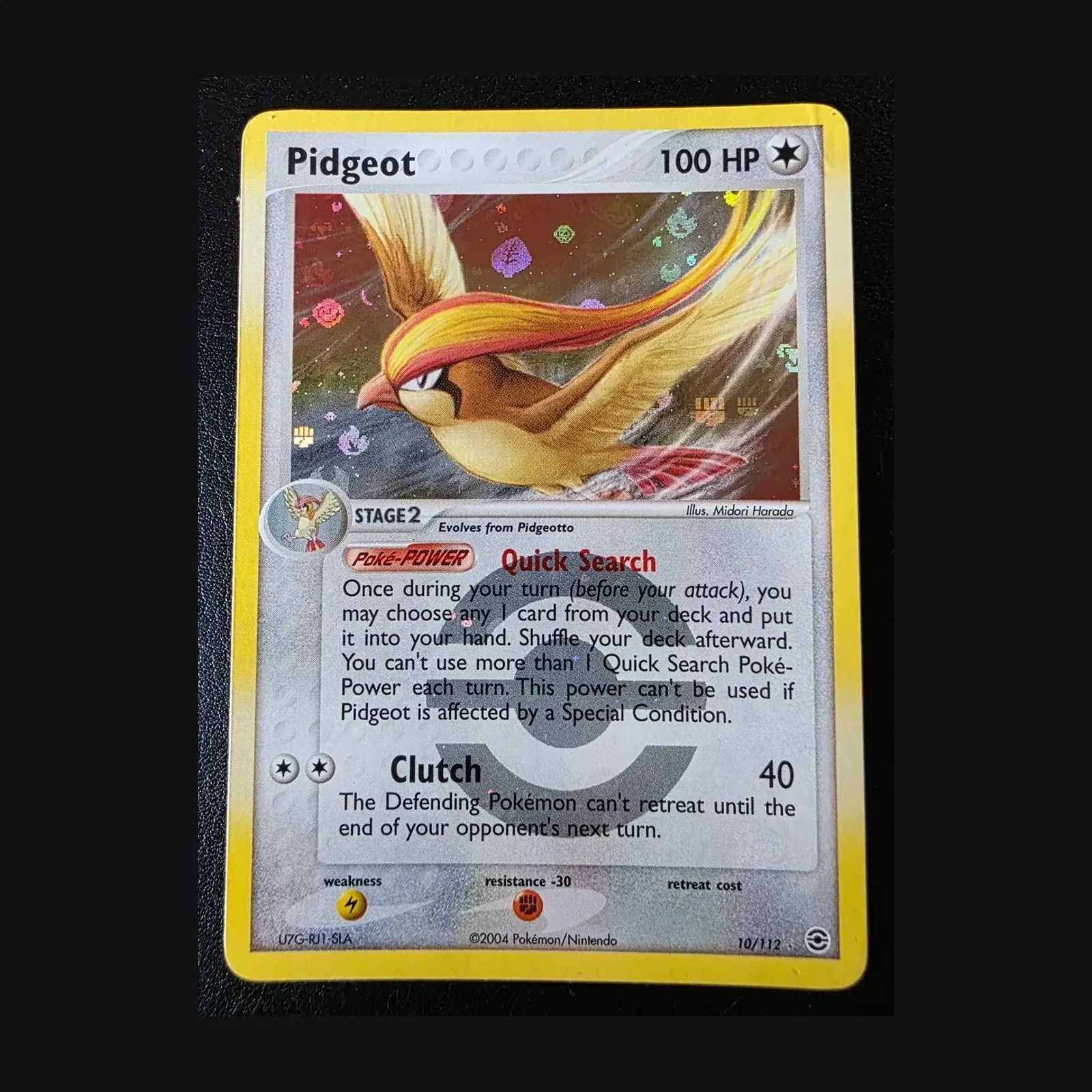 Referentieafbeelding Pidgeot 10/112 uit FireRed & LeafGreen Rare Holo Good conditie Pokémon kaart productfoto GD 2