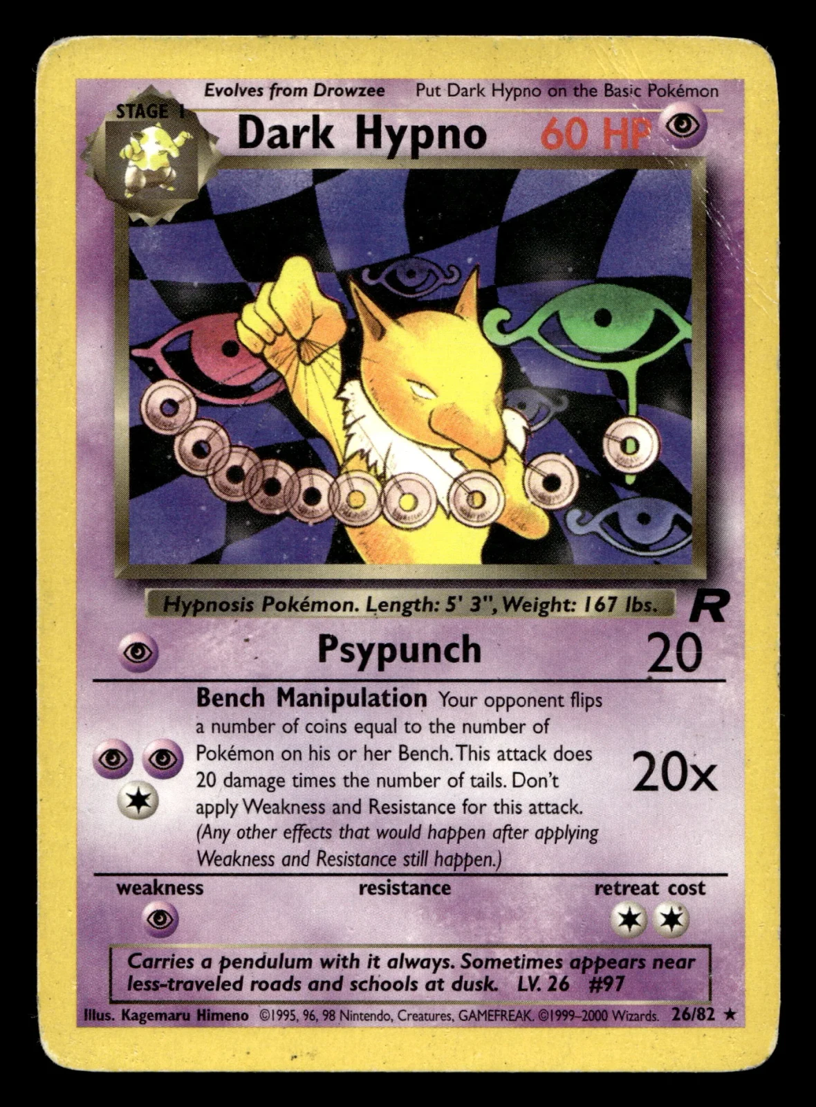 Voorkant Dark Hypno 26/82 uit Team Rocket Rare Played conditie Pokémon kaart productfoto