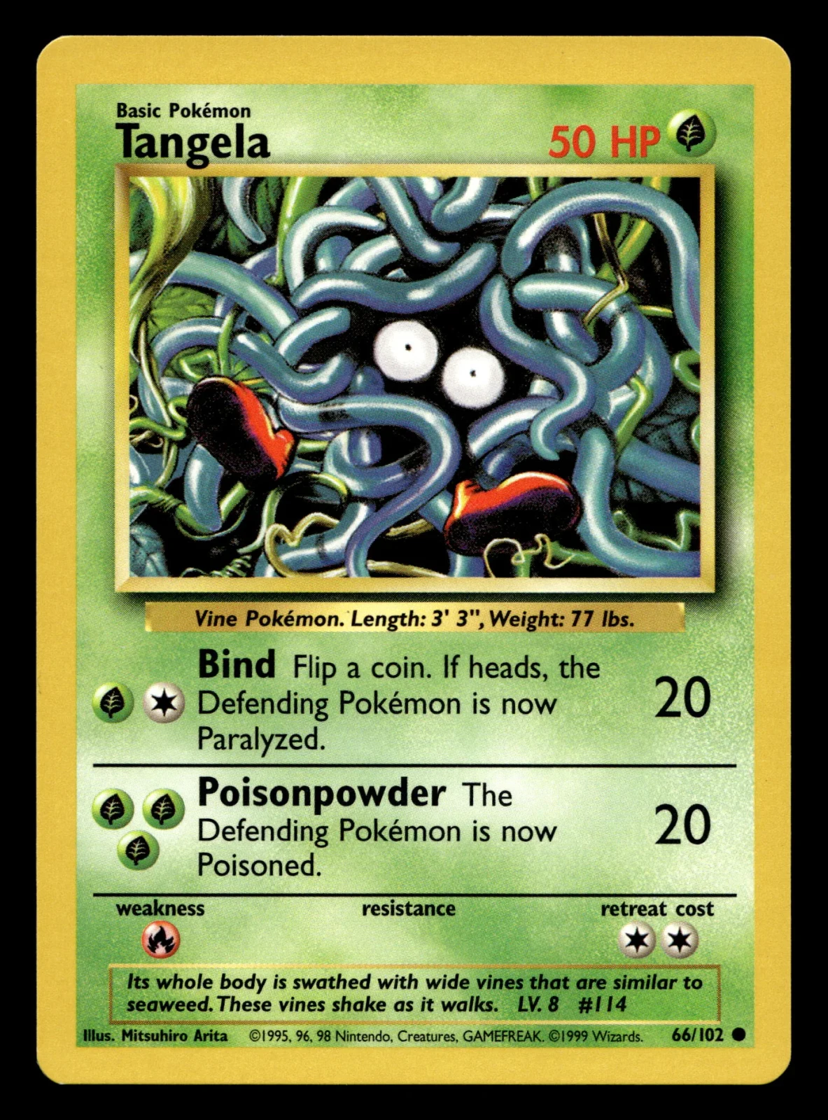 Voorkant Tangela 66/102 uit Base Set Common Near Mint - conditie Pokémon kaart productfoto NM- 1