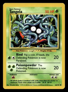 Voorkant Tangela 66/102 uit Base Set Common Near Mint - conditie Pokémon kaart productfoto NM- 1
