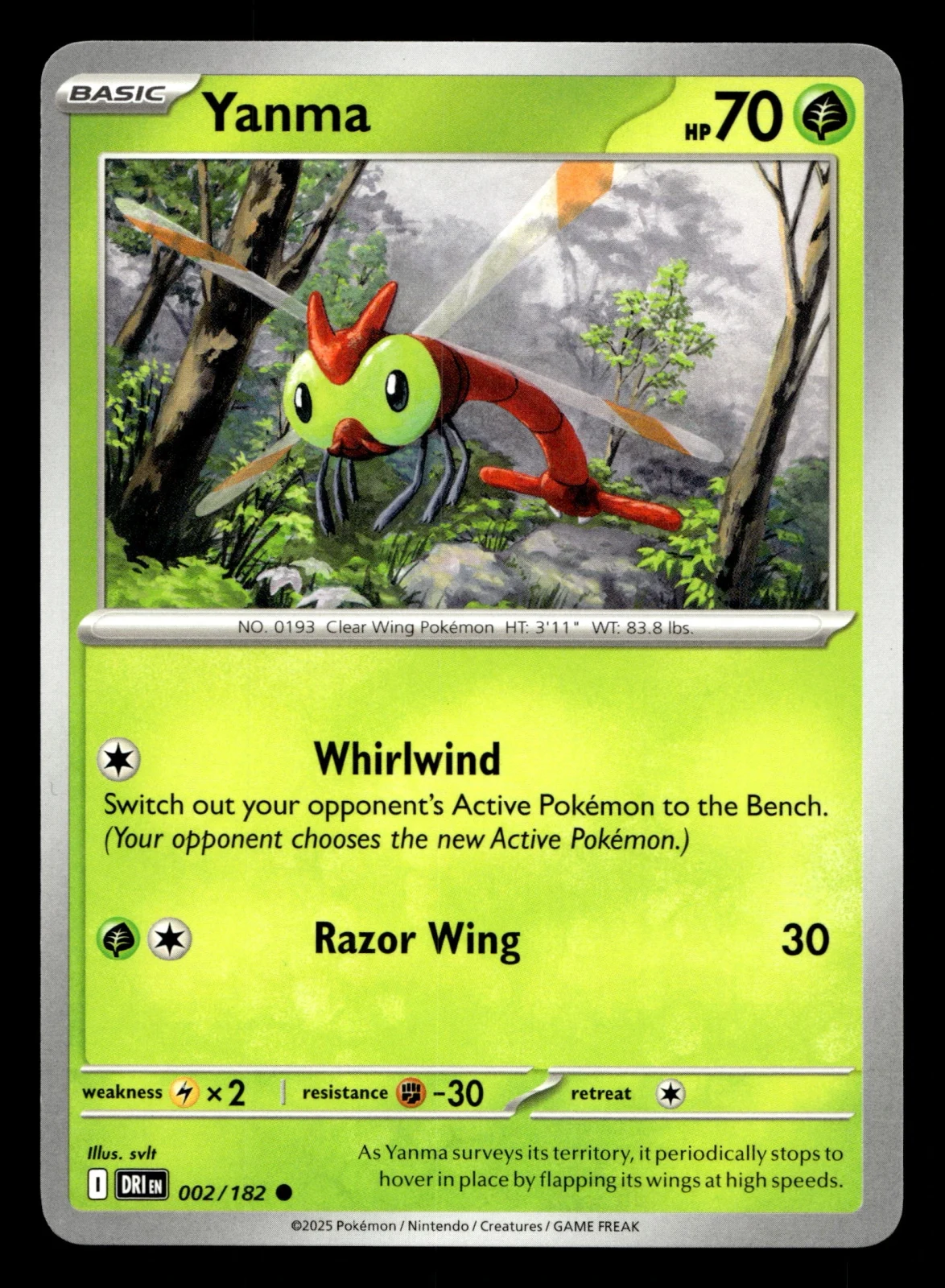 Voorkant Yanma 2/182 uit Destined Rivals Common Near Mint conditie Pokémon kaart productfoto