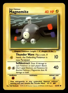 Voorkant Magnemite 53/102 uit Base Set Common Near Mint - conditie Pokémon kaart productfoto NM- 1/3