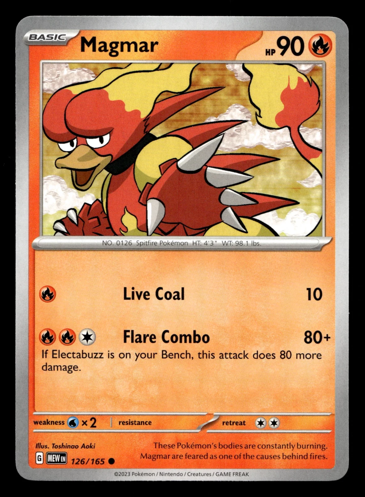 Voorkant Magmar 126/165 uit 151 Common Near Mint conditie Pokémon kaart productfoto