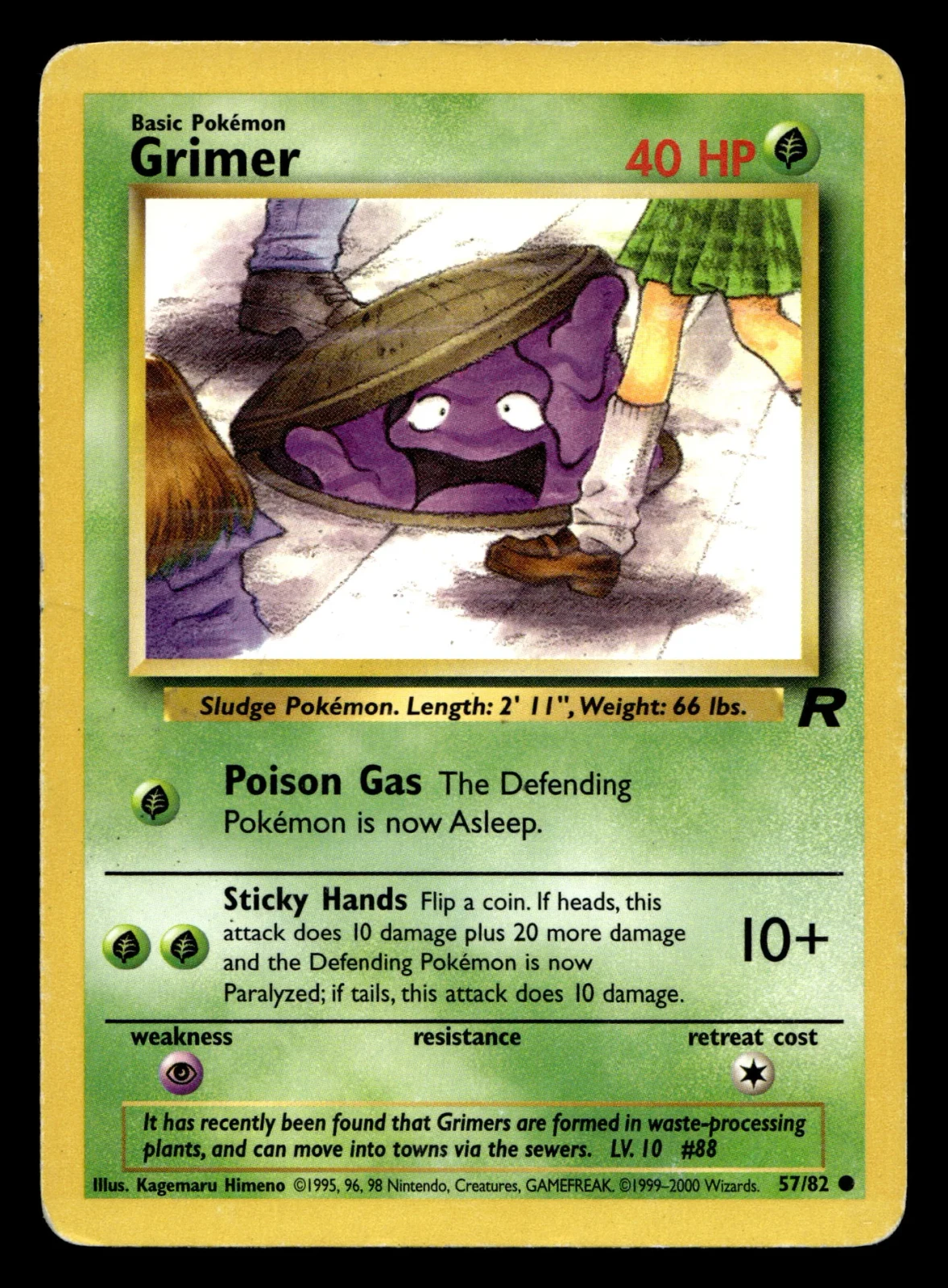 Voorkant Grimer 57/82 uit Team Rocket Common Light Played conditie Pokémon kaart productfoto