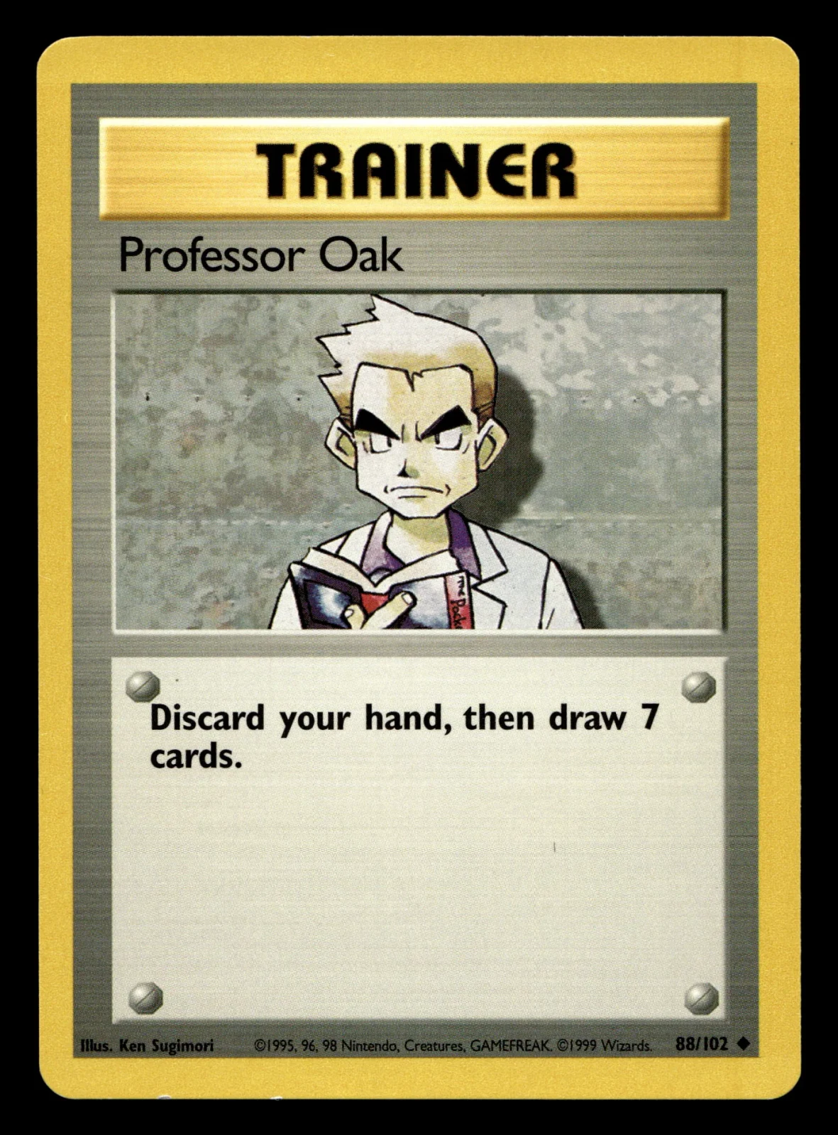 Voorkant Professor Oak 88/102 uit Base Set Uncommon Near Mint conditie Pokémon kaart productfoto NM 1/2