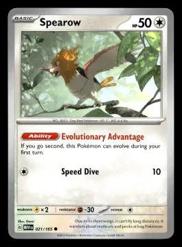 Voorkant Spearow 21/165 uit 151 Common Near Mint conditie Pokémon kaart productfoto