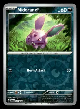 Voorkant Nidoran ♂ 32/165 uit 151 Common Near Mint conditie Pokémon kaart productfoto