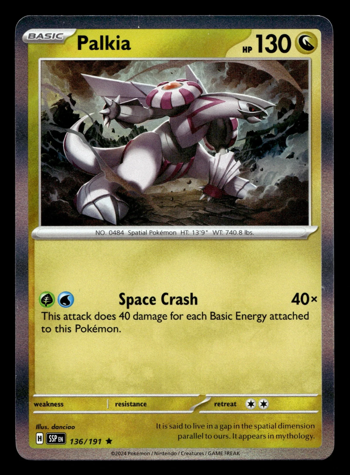 Voorkant Palkia 136/191 uit Surging Sparks Rare Near Mint conditie Pokémon kaart productfoto